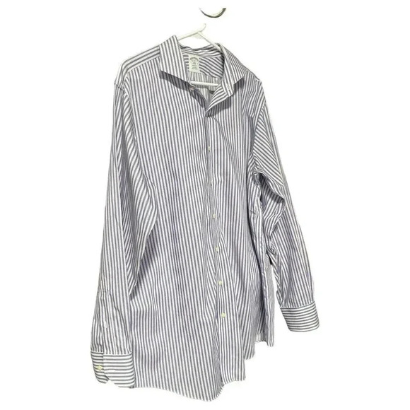 Brooks Brothers Dress Shirt Mens 17-6/7 Blue Pink White Stripe Regent Button Up - Picture 6 of 10